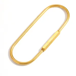 Dettaglio di un moschettone ovale a vite in acciaio inossidabile dorato per gioielli DIY