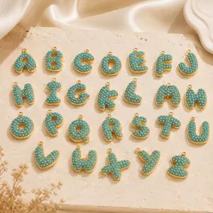 Ciondoli Iniziali Alfabeto In Acciaio Inossidabile Con Strass Blu Lettere A-Z Accessori Fai Da Te Per Creazione Gioielli Collane Bracciali Da Donna