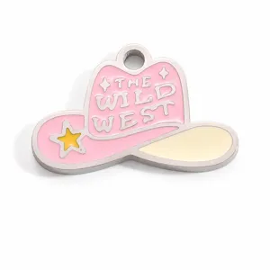 Pendentif de chapeau de cowboy rose en acier titane gravé The Wild West pour bijoux DIY.