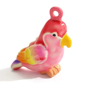 Vibrant colorful gradient parrot charm for DIY jewelry with glossy pink and yellow finish