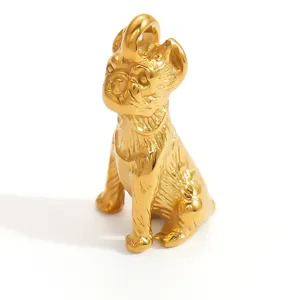 Golden French Bulldog pendant crafted from polished stainless steel for DIY jewelry.