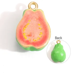 Detailed front and back view of a guava fruit shaped DIY jewelry pendant charm