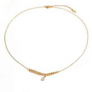 Collar vintage de acero inoxidable chapado en oro con colgante de circón