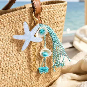 Bijou de Sac Style Océan Étoile de Mer en Acier Inoxydable DIY Gland en Perles Coquillage Pendentif pour Sac à Dos Femme Décoration Vacances