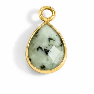 Detail of teardrop natural stone pendant with gold stainless steel frame for DIY