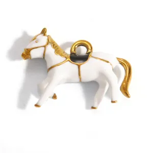 Elegant white enamel horse pendant with gold-plated accents for DIY jewelry accessories