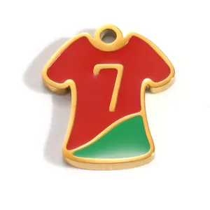 Close-up detail of a gold-plated stainless steel soccer jersey pendant with number 7