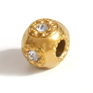 Gold plated stainless steel spacer bead with crystal inlay for DIY jewelry making detail