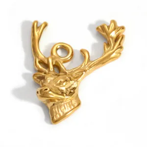 Detailed close-up view of a gold-plated stainless steel deer head charm for DIY jewelry