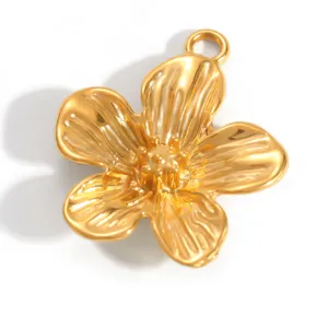 Close-up of gold plated stainless steel flower pendant with detailed petal texture