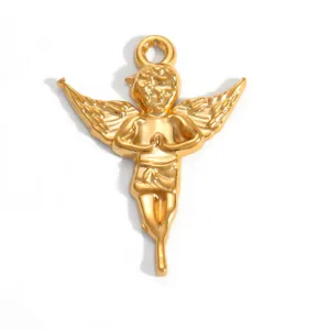 High-detail view of a polished gold-plated praying angel pendant for DIY jewelry making.
