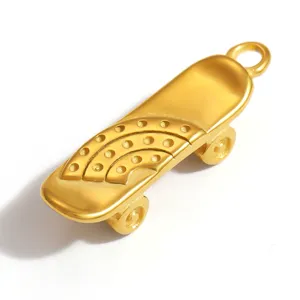 Minimalist gold-plated skateboard pendant charm with dotted arc details for DIY jewelry