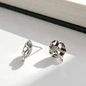 Pendientes de Botón de Plata de Ley S925 Redondos Textura Martillada para Mujer Minimalista Incrustada con Circonia Joyería Moda