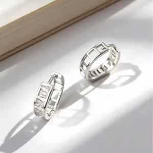 Eleganti orecchini a cerchio in argento S925 con intarsio di zirconi cubici di lusso