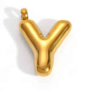 Vue détaillée d'un pendentif lettre Y bulle 3D en acier inoxydable plaqué or poli