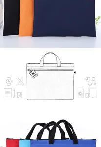 Detailed view of durable canvas document bag, handbag, and file folder with sturdy handles.