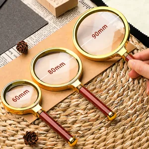 Handheld Reading Magnifier Metal Frame Wooden Handle Portable Magnifying Glass For Elderly Reading And Kids Science