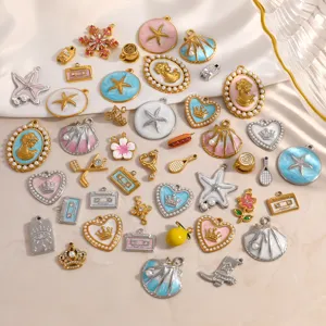 Stainless Steel DIY Pendant Charms For Jewelry Making Marine Sea Star Snowflake Cameo Drip Oil Rhinestone Charms Accessories