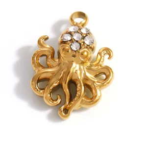 Exquisiter vergoldeter Oktopus-Anhänger aus Edelstahl mit Kristallen für DIY-Schmuck
