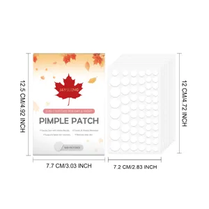 Hydrocolloid acne patch detail showing transparent round blemish stickers for day and night use.