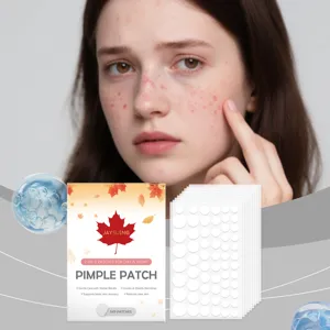 Close-up details of JAYSUING day and night pimple patches, hydrocolloid blemish care sheets.