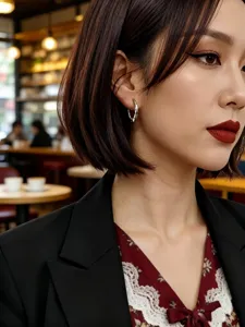 Primer plano de una mujer asiática con pendientes de aro de plata S925