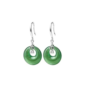 Elegantes pendientes de nota musical en plata S925 con cuentas de jade verde ping'an kou