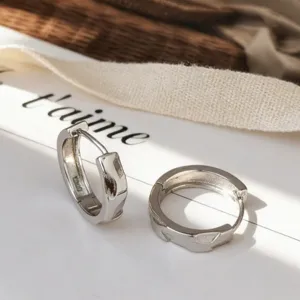 Orecchini a Cerchio in Argento Sterling S925 Minimalisti per Donna Stile Neutro Lucido Geometrico Cuore Huggie Fibbia per Orecchio Gioielli Quotidiani Regalo