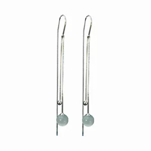 Elegante S925 sterling zilveren lange kwastjes oorbellen met kattenoog steen kralen