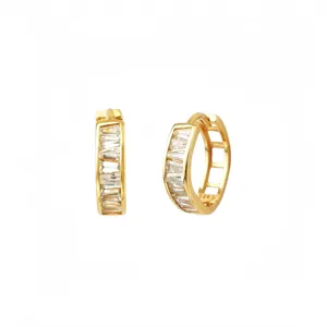 Orecchini a cerchio eleganti in argento S925 placcato oro con zirconi a baguette