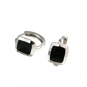Eleganti orecchini a cerchio in argento S925 con intarsio nero quadrato minimalista