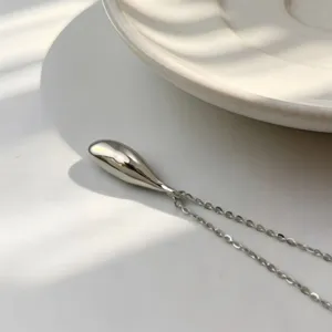 Collar con Colgante de Gota de Agua de Plata de Ley 925 Cadena de Clavícula Pulida Minimalista Ajustable Joyería para Mujer Diario Regalo