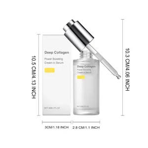 Collagen power boosting face serum in bottle with dropper size details for daily skincare