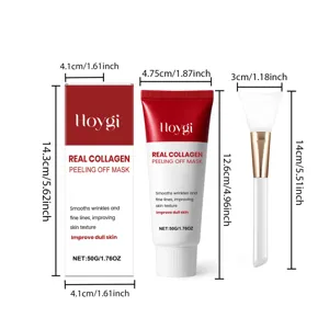 Set de masque peel-off au collagène HOYGI avec pinceau en silicone et dimensions.