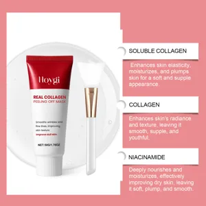 Masque peel-off au collagène HOYGI avec pinceau en silicone pour un nettoyage et une hydratation.
