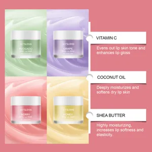 Détail masque de lèvres de nuit JAYSUING, 4 parfums, pot de 20g, soin hydratant et nourrissant.