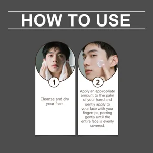 Guide d'utilisation de crème hydratante visage homme montrant le nettoyage et application.