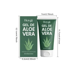 HOYGI aloe vera soothing gel tube and packaging box dimension detail view, 100g net weight.
