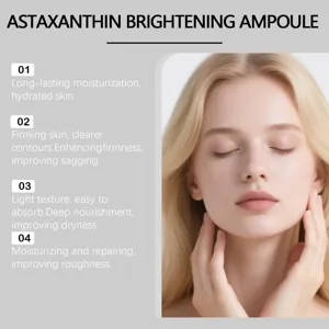 Ampolla viso all'astaxanthine dettaglio che mostra i benefici idratanti e rassodanti.