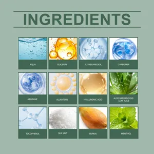 HOYGI aloe vera soothing gel ingredient details chart showing natural botanical formula for skin care.