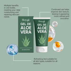 HOYGI aloe vera gel detail showcasing soothing plant extract formula for daily hydration care.
