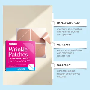 Detail view of EELHOE anti-wrinkle facial patches with hyaluronic acid, collagen, and glycerin.