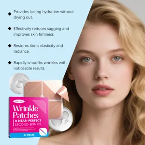 Detail view of EELHOE anti-wrinkle facial patches showing deep hydration and skin firming.
