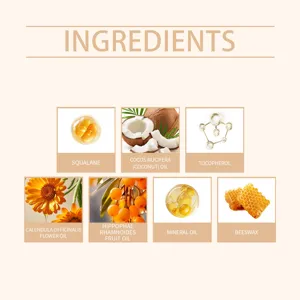 Natural ingredient details chart for skincare ointment showing botanical oils and extracts.