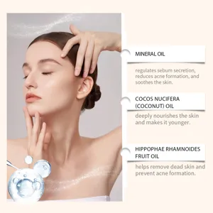 Herbal acne skincare cream detail featuring key natural oil ingredients and soothing benefits.
