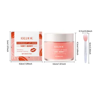 Mascarilla labial nocturna EELHOE vista detallada con tarro, caja y pincel aplicador.