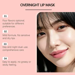 Mascarilla labial hidratante de noche con cuatro sabores y fórmula suave y delicada.