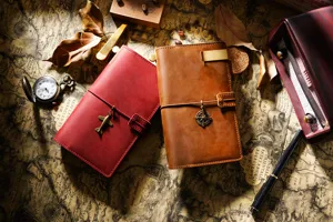 Vintage echtes Leder Reisejournal Notizbuch mit Metall Kompass Anhänger rustikal.