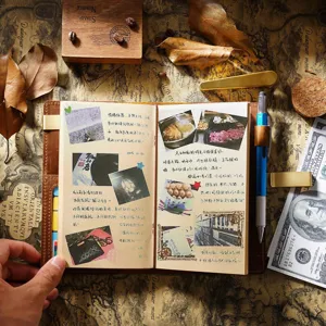 Vintage Leder Reisejournal Notizbuch, handgemachtes loses Tagebuch mit Retro Kraftpapier Seiten.