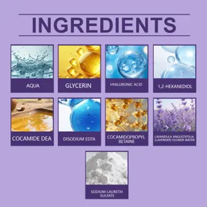 Gedetailleerd ingrediëntenoverzicht voor zachte oogreinigingsmousse met natuurlijke extracten.